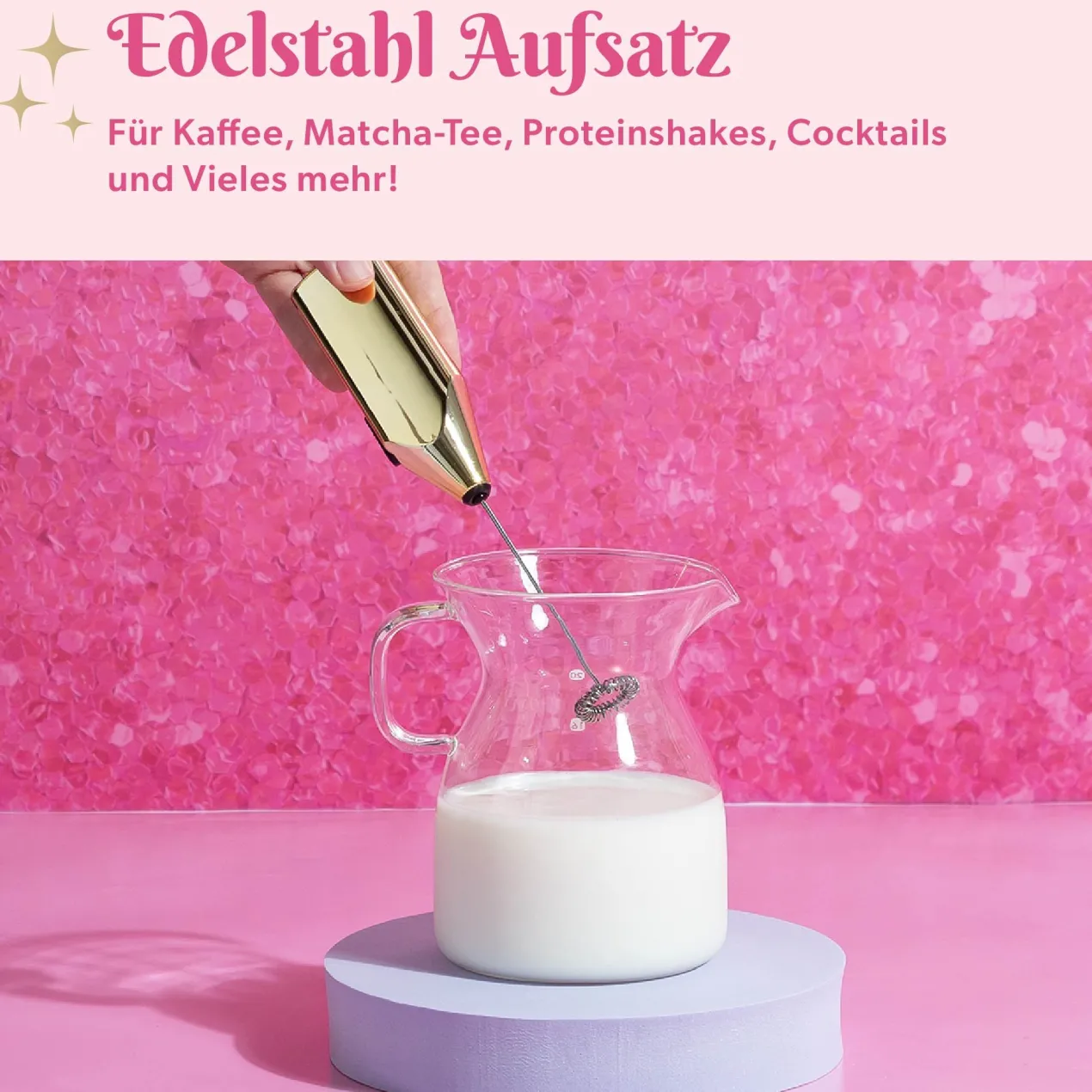 Milchaufschäumer Gold mit Batterie