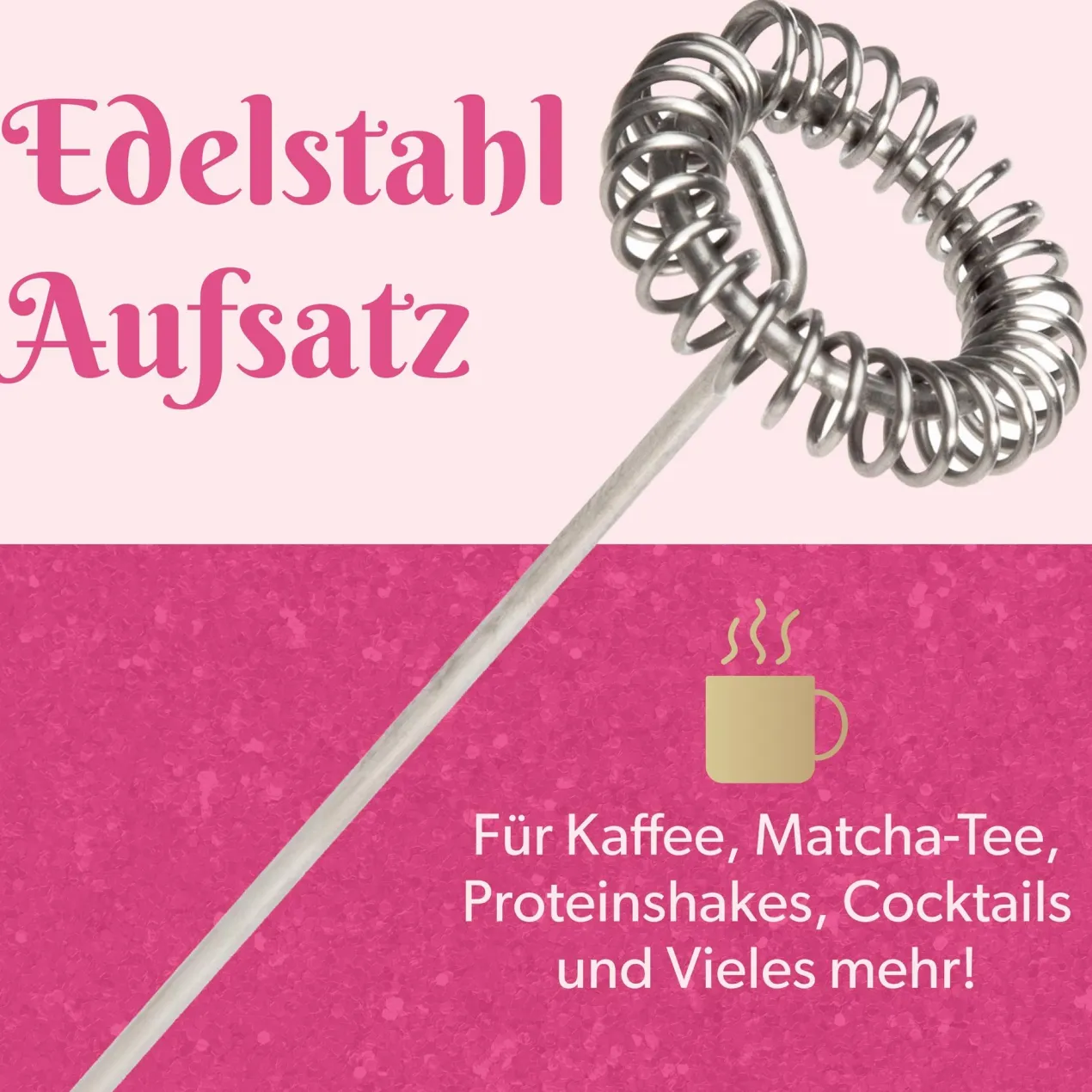 Milchaufschäumer Rosa mit Batterie
