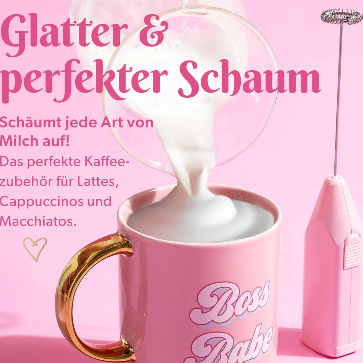 Milchaufschäumer Rosa mit Batterie