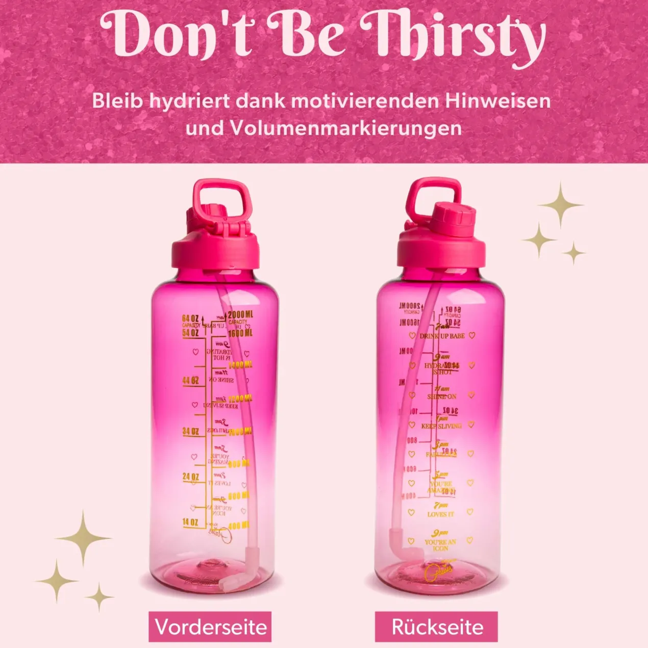 Motivations-Trinkflasche Pink, 2L
