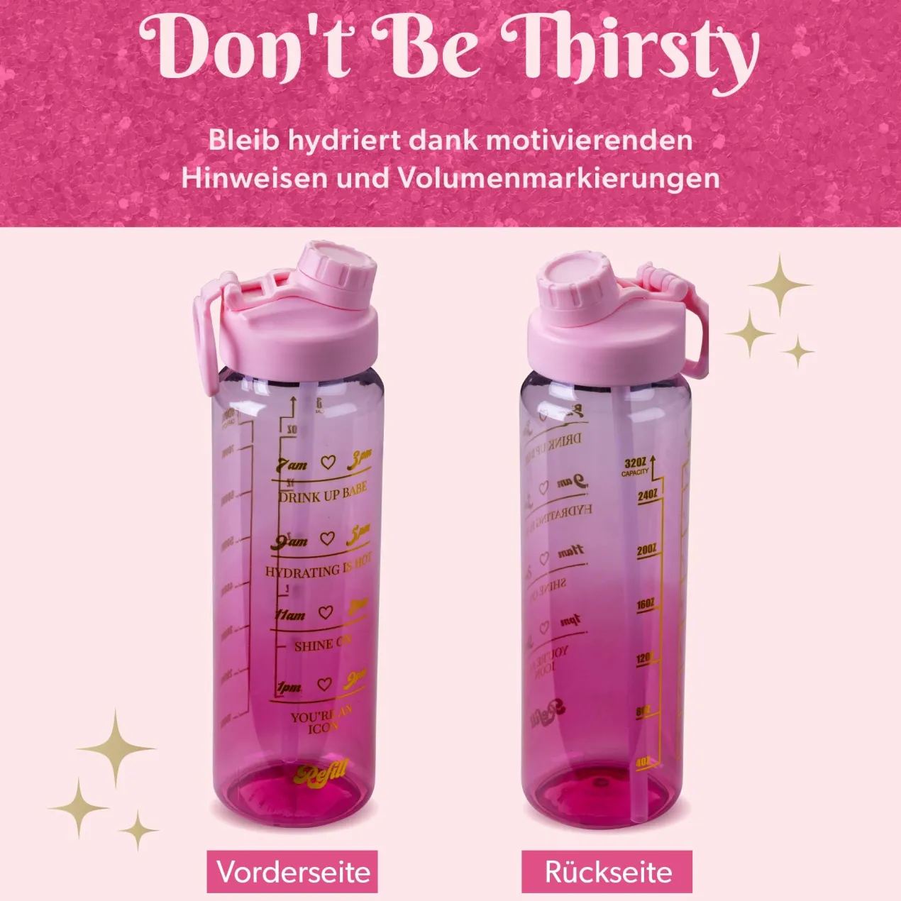 Motivations-Trinkflasche, rosa, 900ml