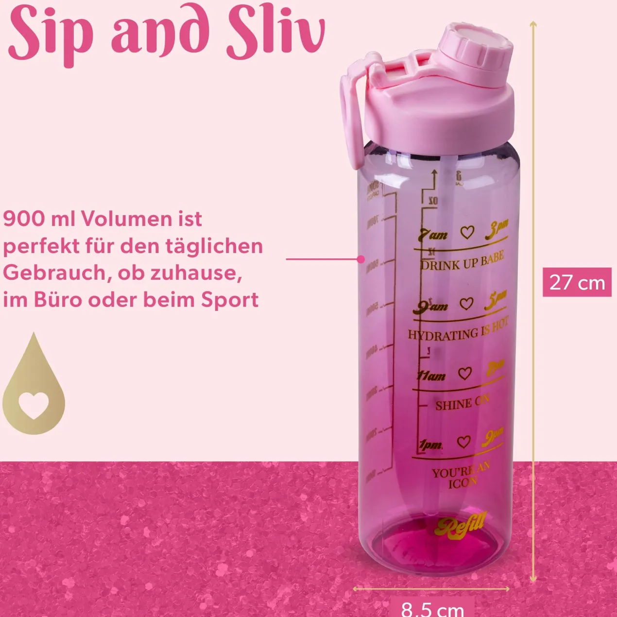 Motivations-Trinkflasche, rosa, 900ml
