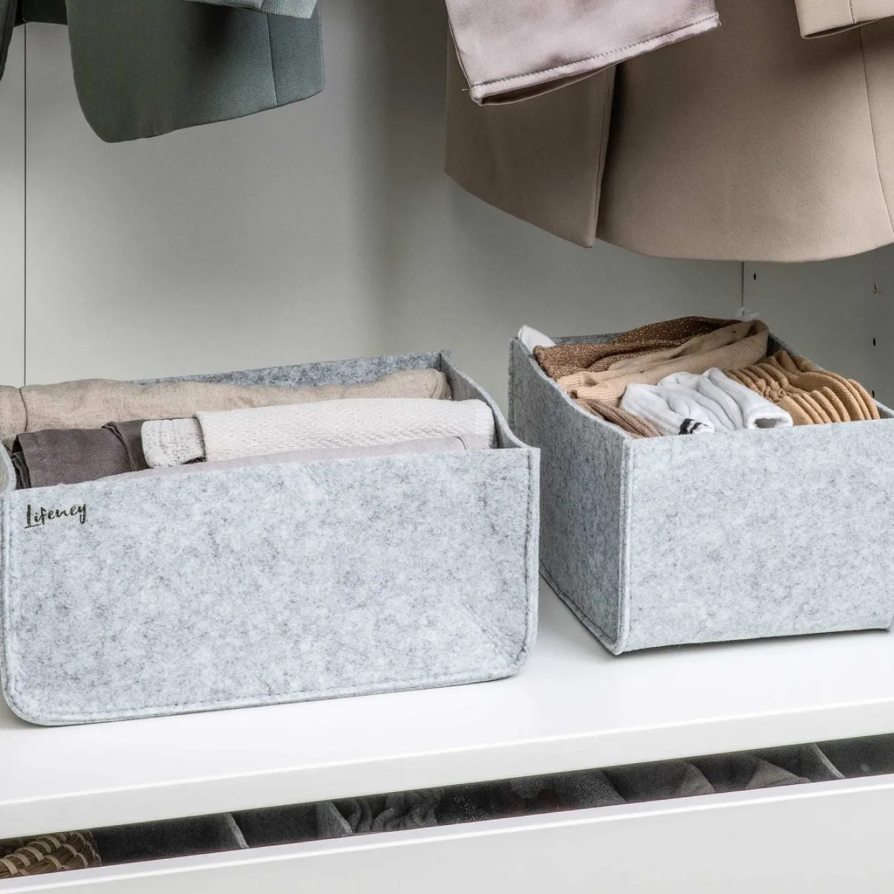 Organize your closet Schubladenorganizer, 8er Set, Filz, grau