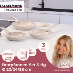 Pamela Reif Bratpfannen-Set, Keramik, Soft-Touch-Griff, 3-tlg.