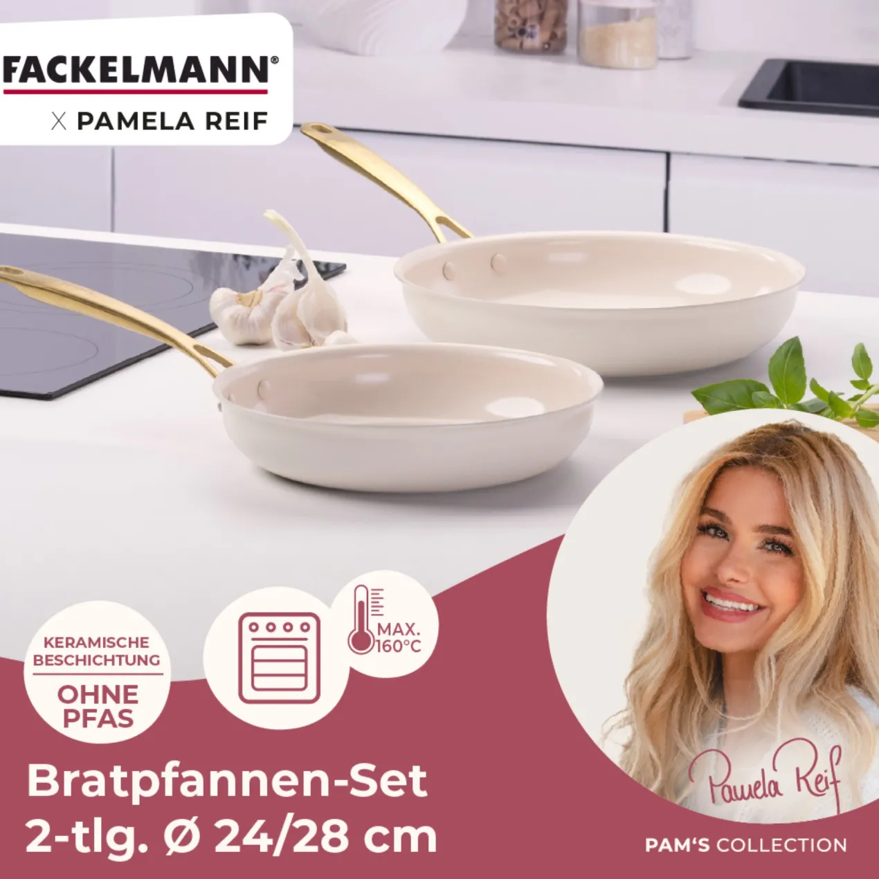 Pamela Reif Bratpfannen-Set Signature, Keramik, Gold-Griff, Ø24+28cm – 20% Rabatt mit Code: COOK20