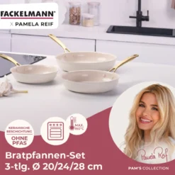 Pamela Reif Bratpfannen-Set Signature, Keramik, Gold-Griff, Ø20+24+28cm – 20% Rabatt mit Code: COOK20