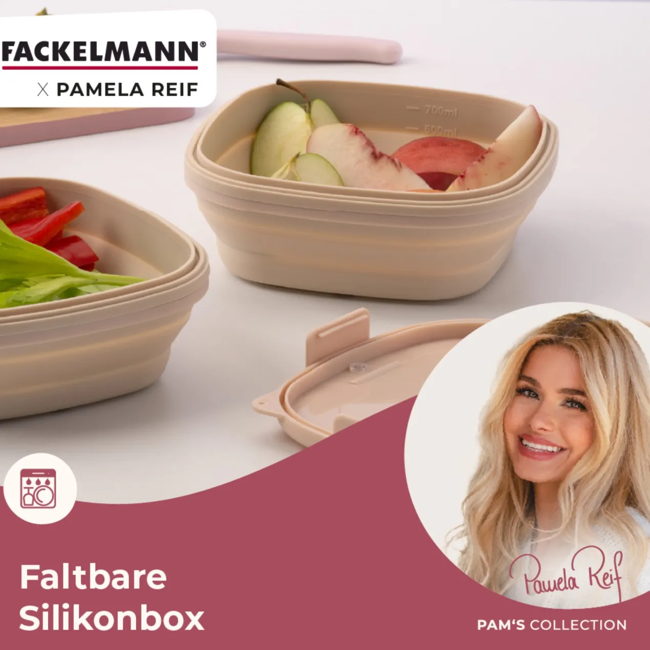 Pamela Reif Snack Box faltbar, eckig, 17x17x7cm, beige