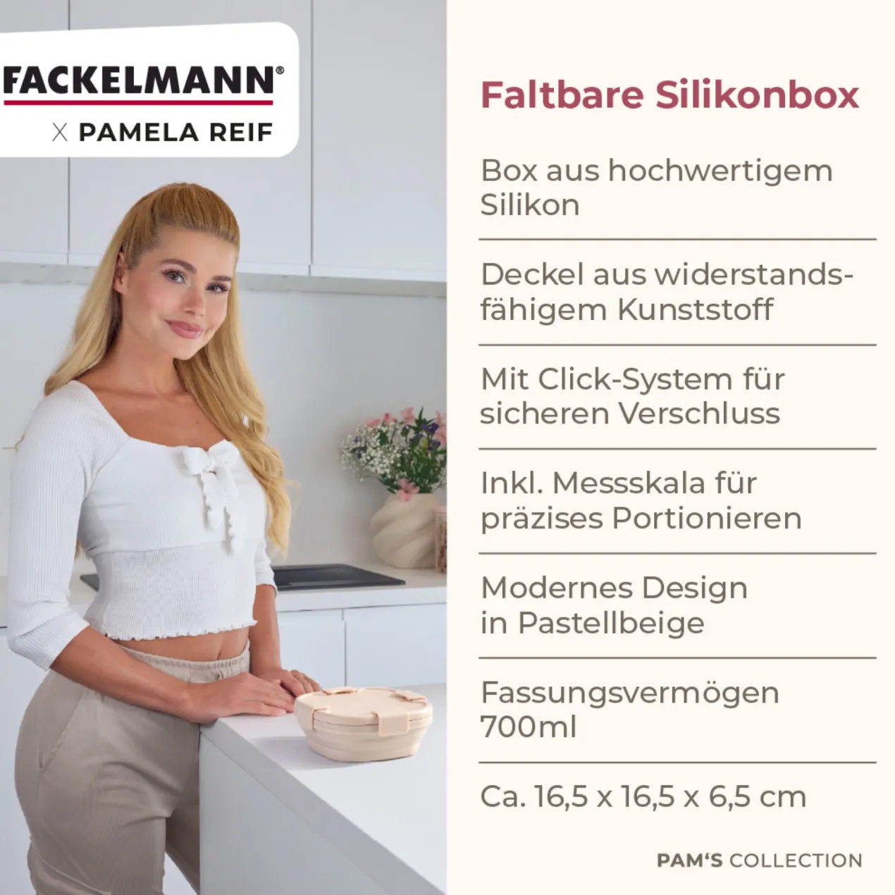 Pamela Reif Snack Box faltbar, eckig, 17x17x7cm, beige
