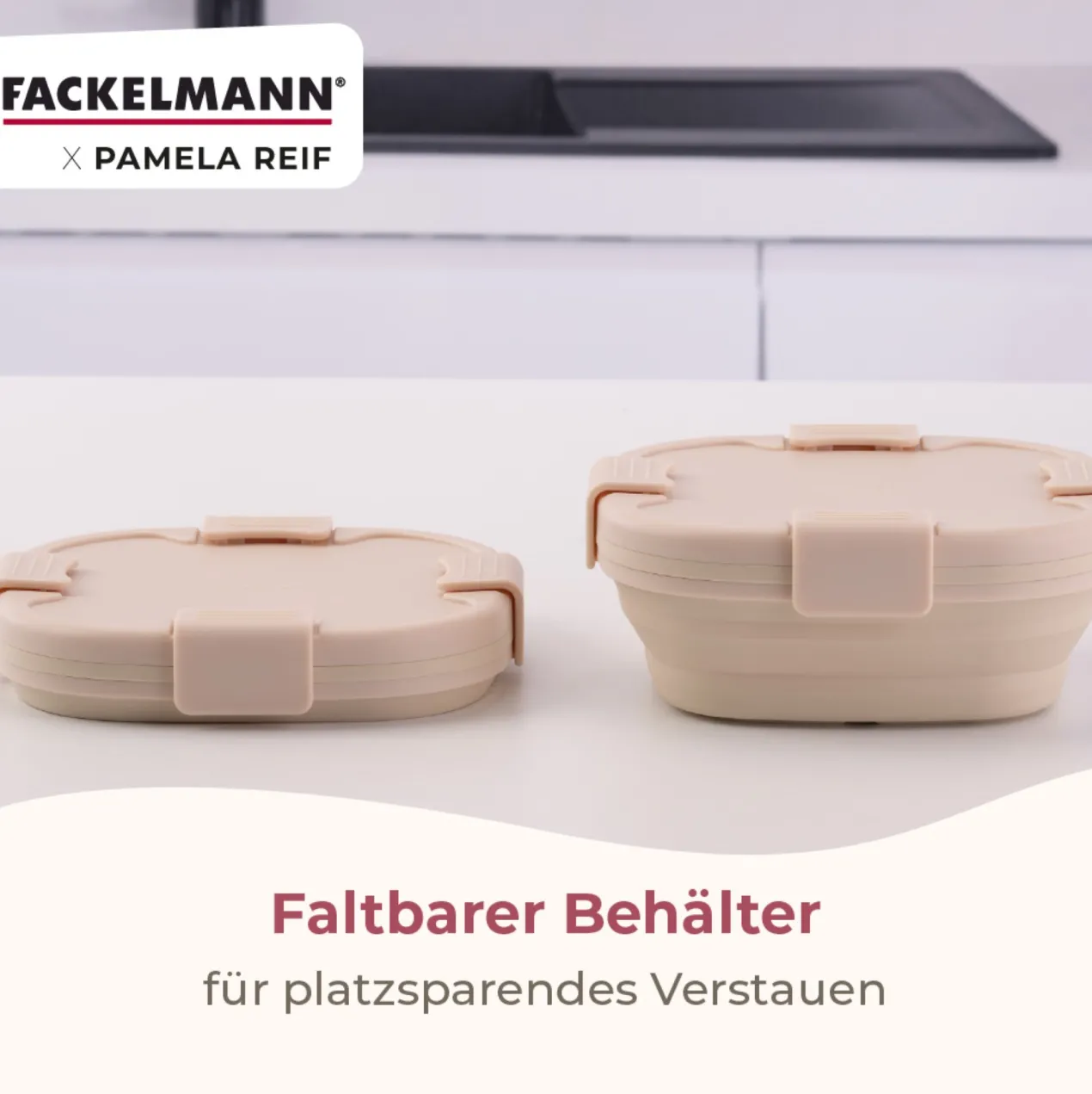 Pamela Reif Snack Box faltbar, eckig, 17x17x7cm, beige