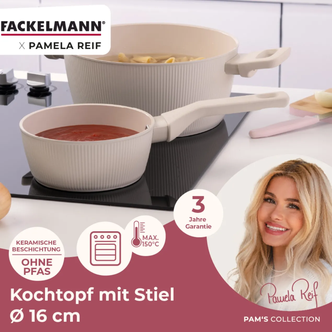 Pamela Reif Stielkasserolle mit Deckel Shell, Ø16cm