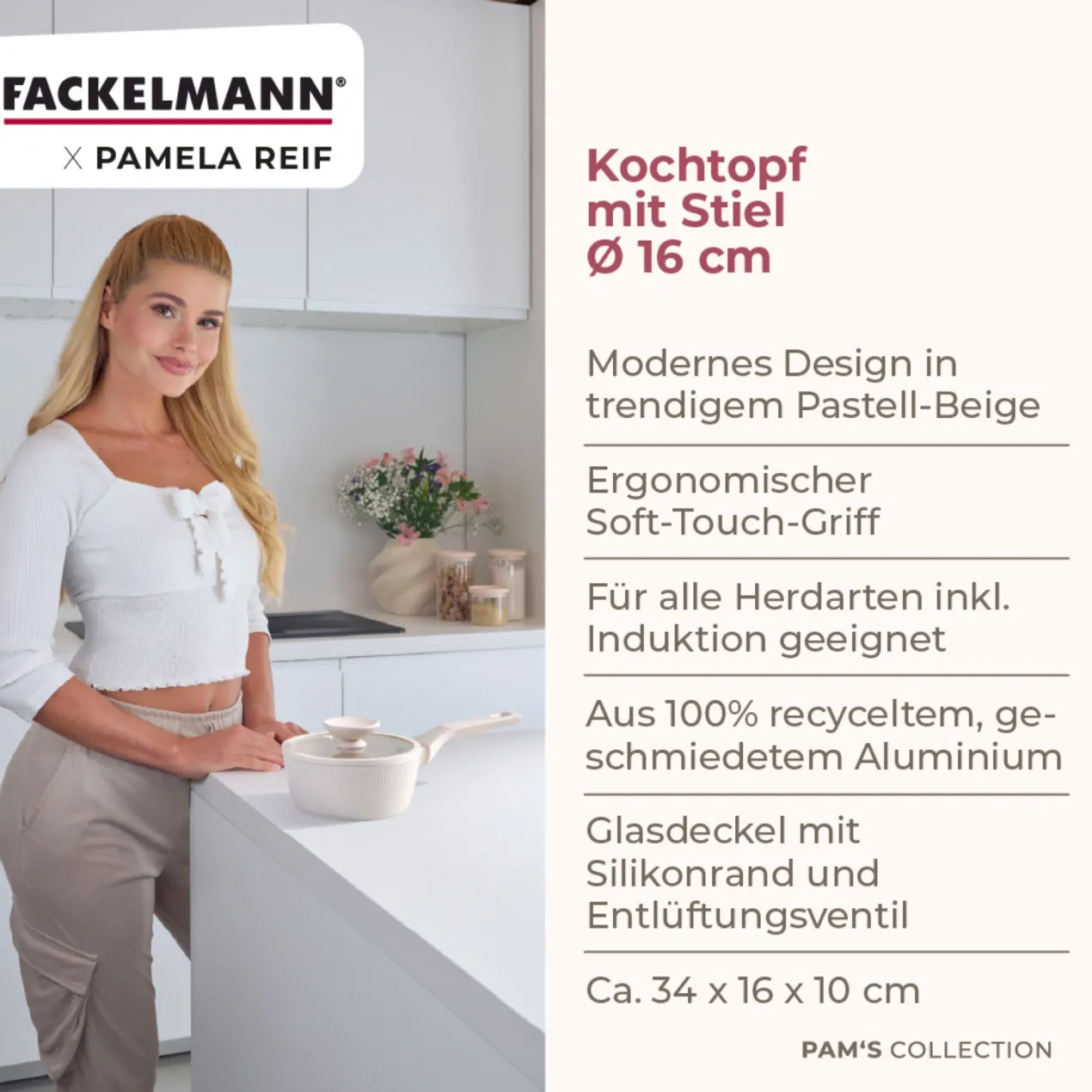 Pamela Reif Stielkasserolle mit Deckel Shell, Ø16cm