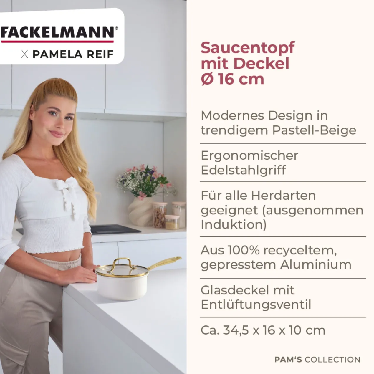 Pamela Reif Stielkasserolle mit Deckel Signature, Ø16cm – 20% Rabatt mit Code: COOK20
