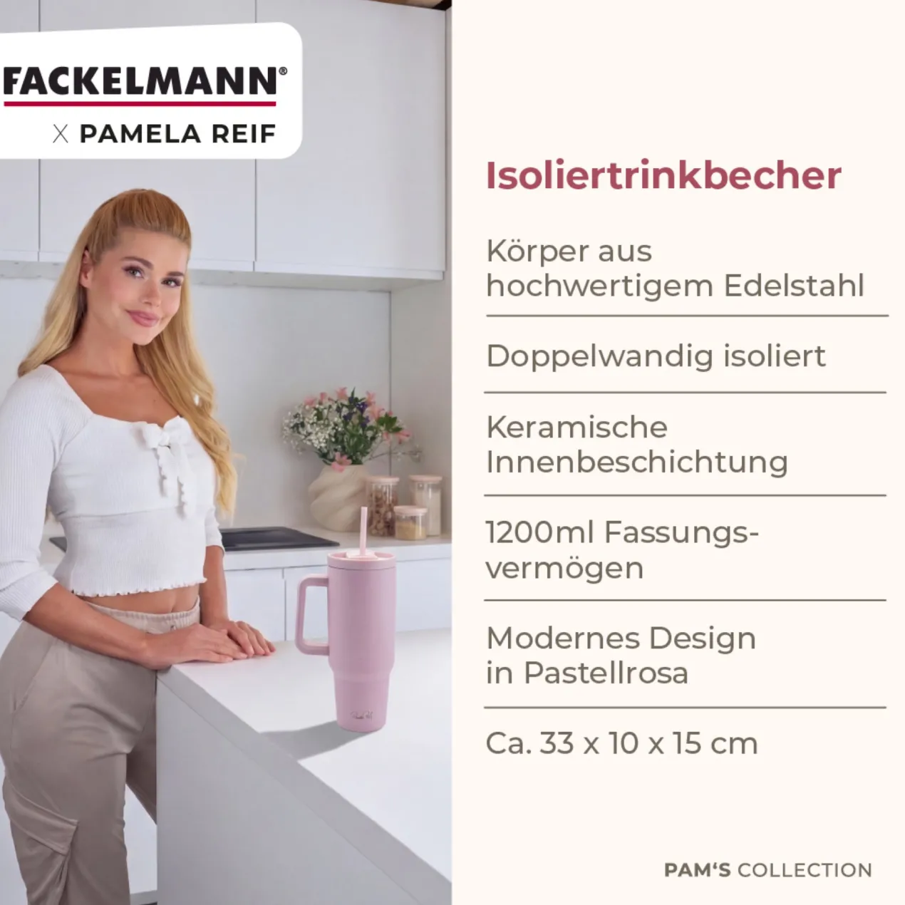 Pamela Reif Thermotrinkbecher Rosa, 1,2L