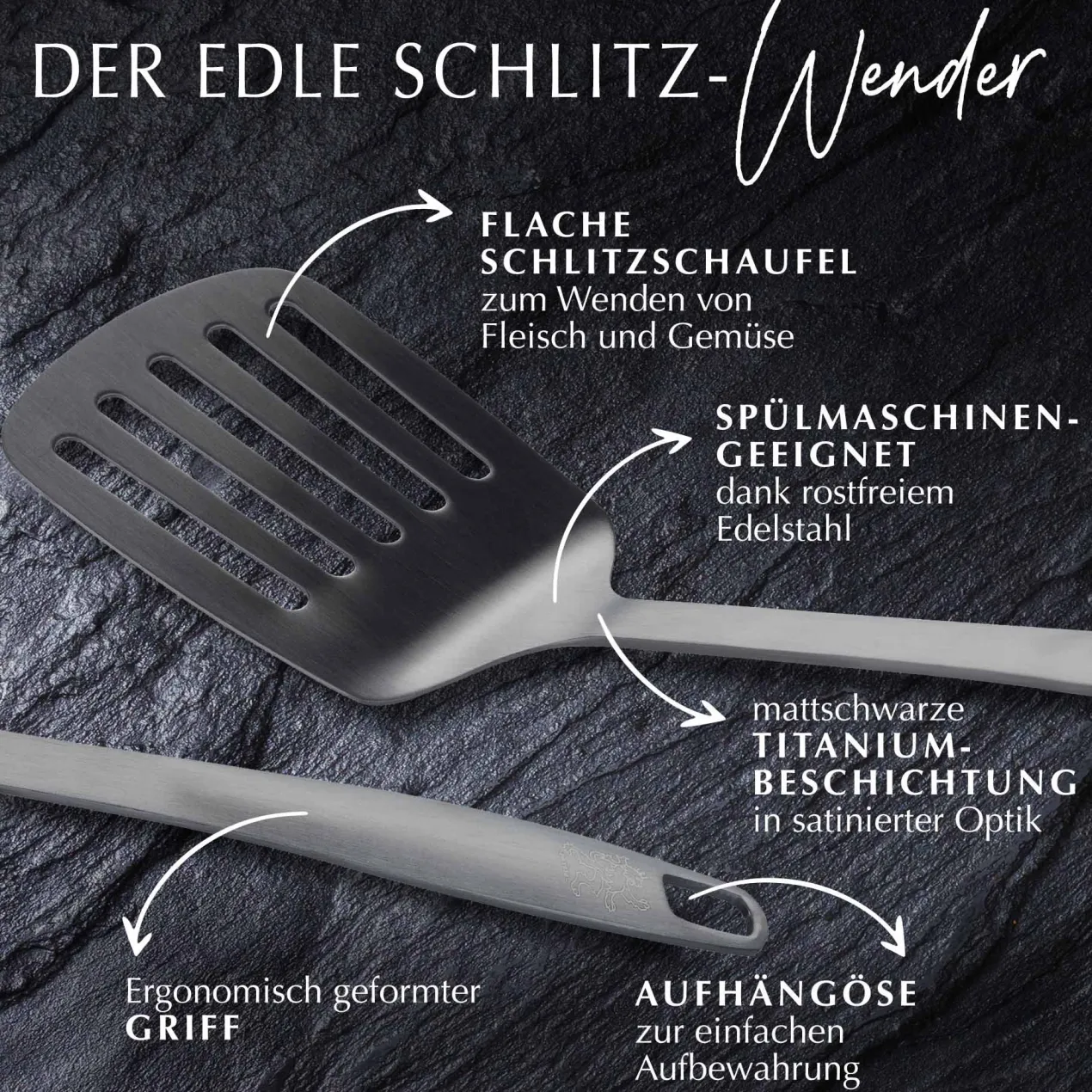 Pfannenwender mit Schlitzen Satin, schwarz, Edelstahl