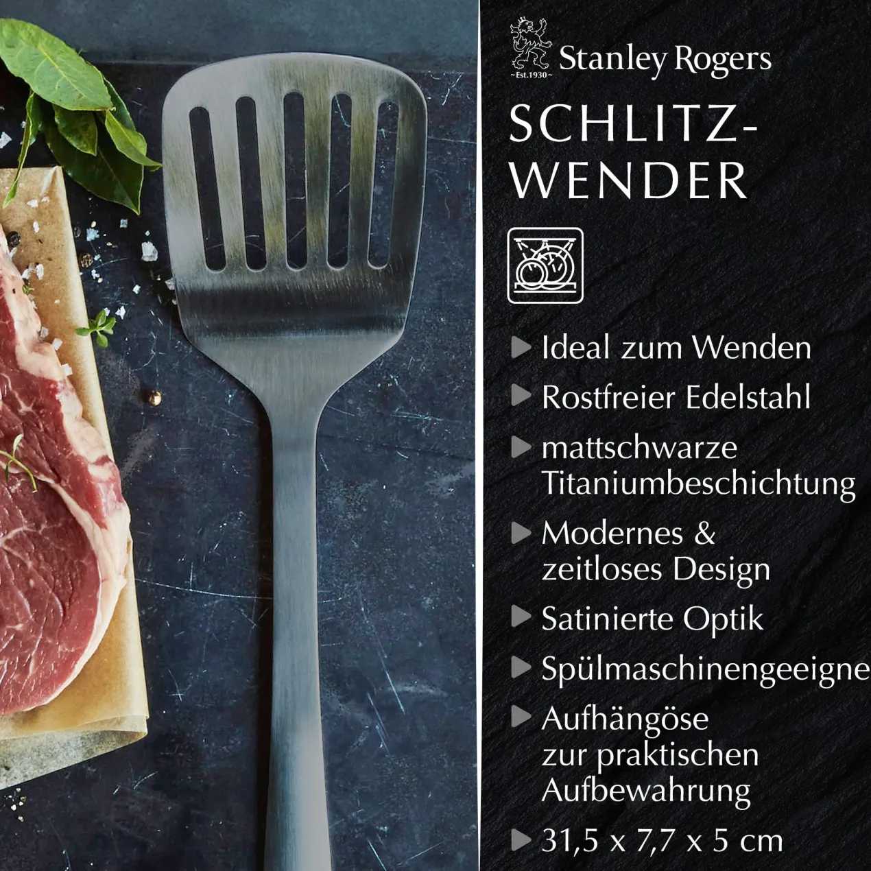 Pfannenwender mit Schlitzen Satin, schwarz, Edelstahl