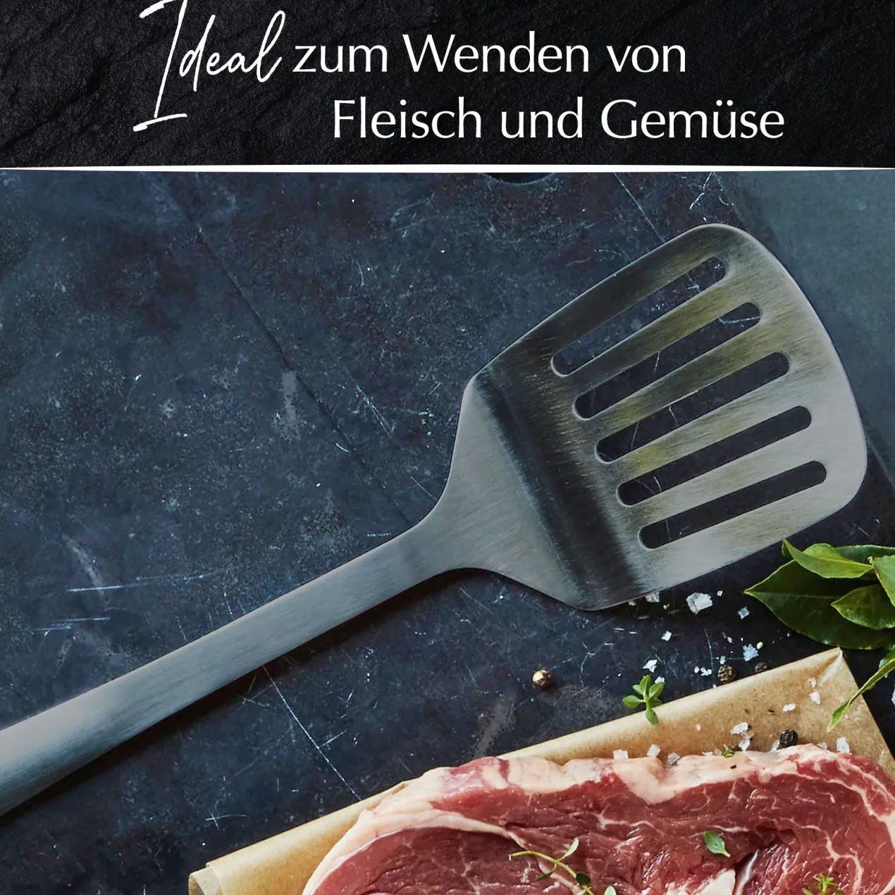 Pfannenwender mit Schlitzen Satin, schwarz, Edelstahl