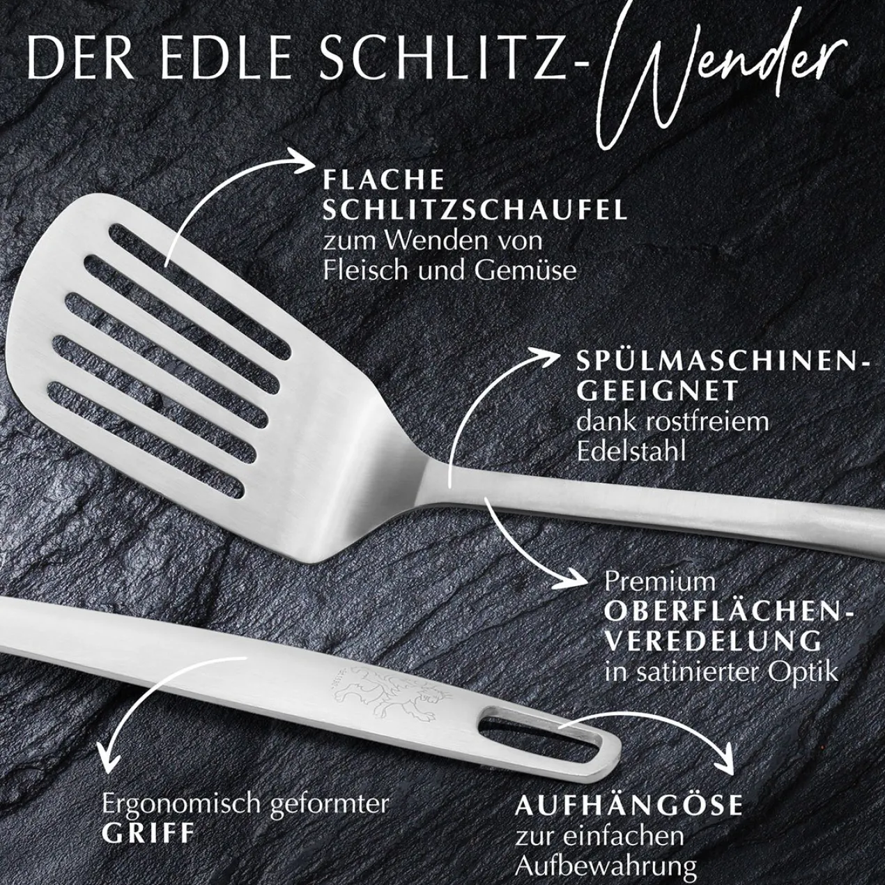 Pfannenwender mit Schlitzen Satin, 32cm, Edelstahl