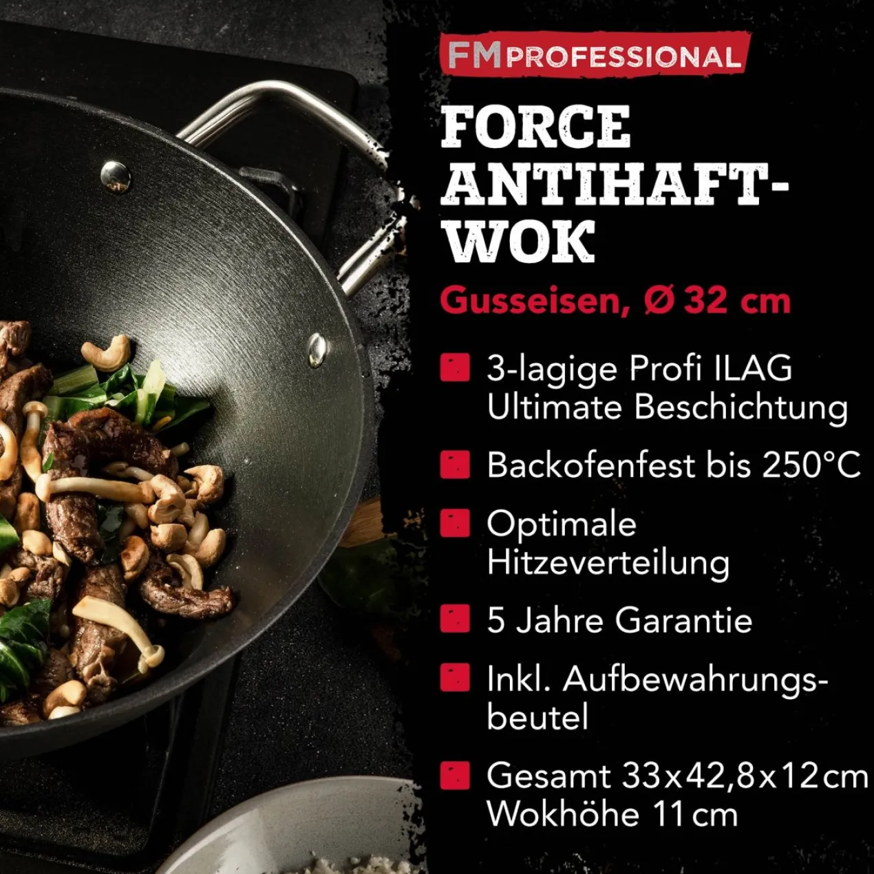 Profi Wok Force, antihaft, Ø32cm