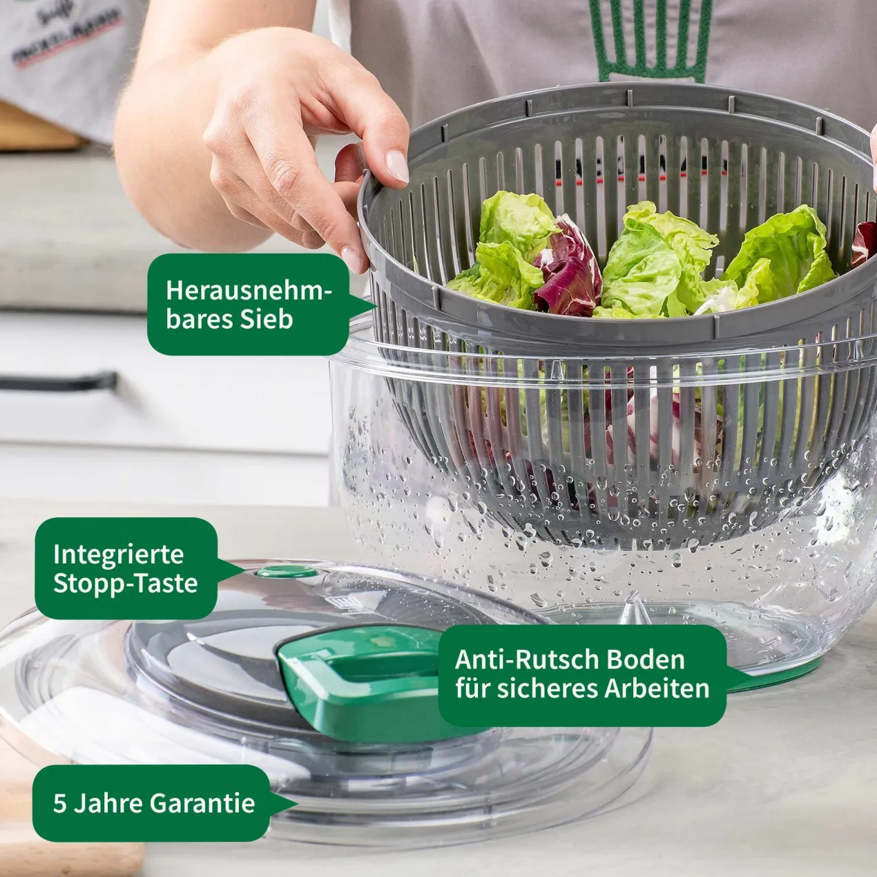Salatschleuder mit Stopp-Taste