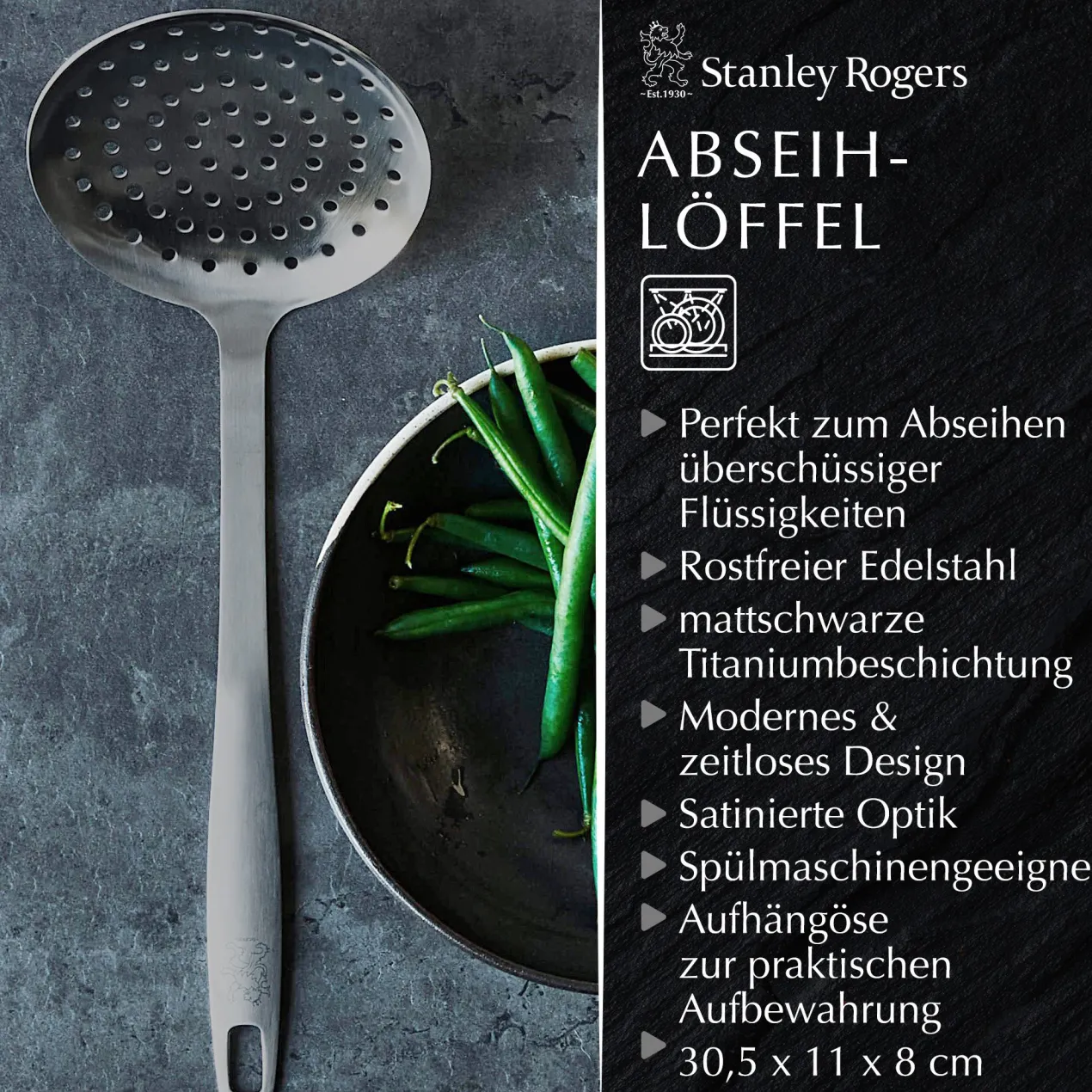 Schaumlöffel Satin, schwarz, Edelstahl
