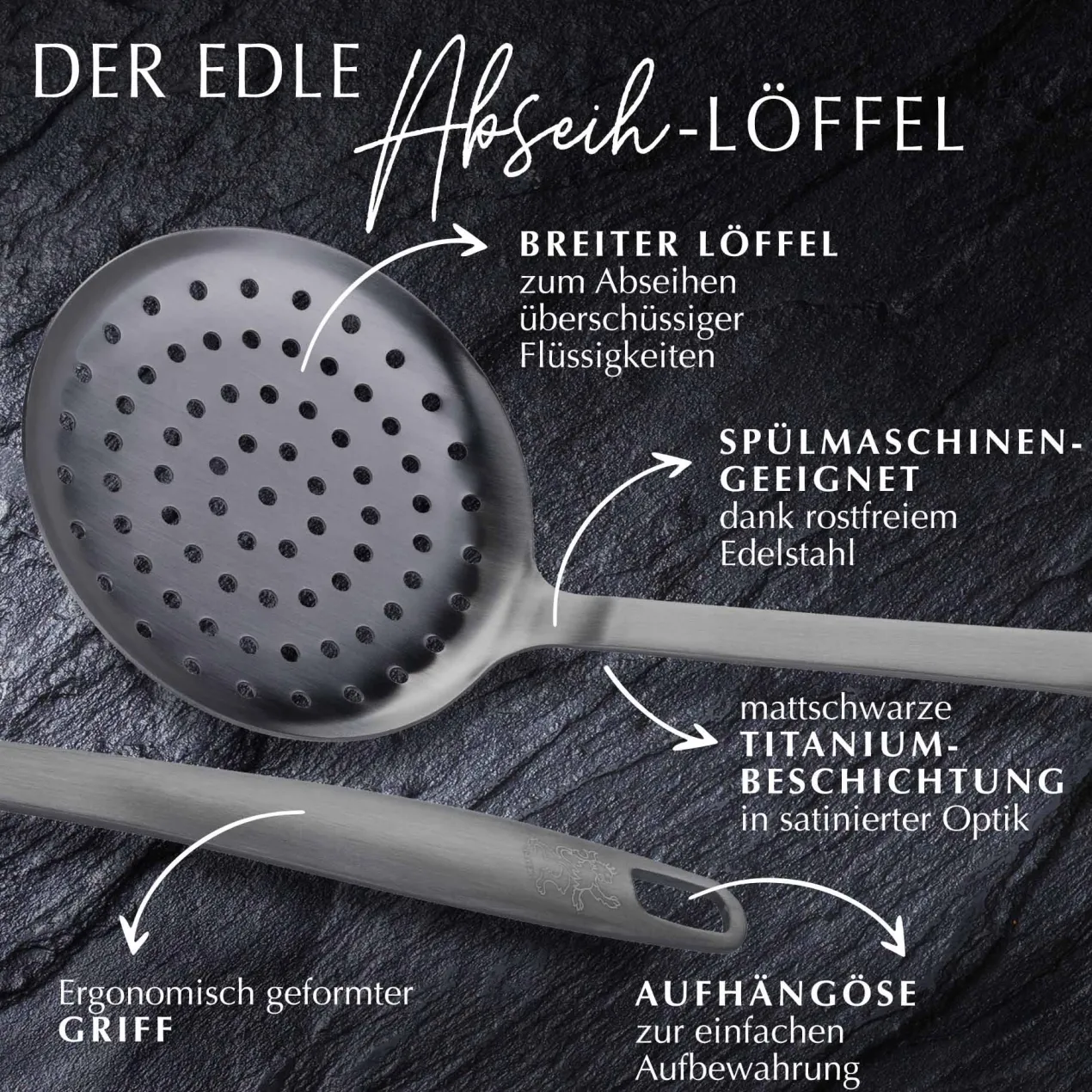 Schaumlöffel Satin, schwarz, Edelstahl