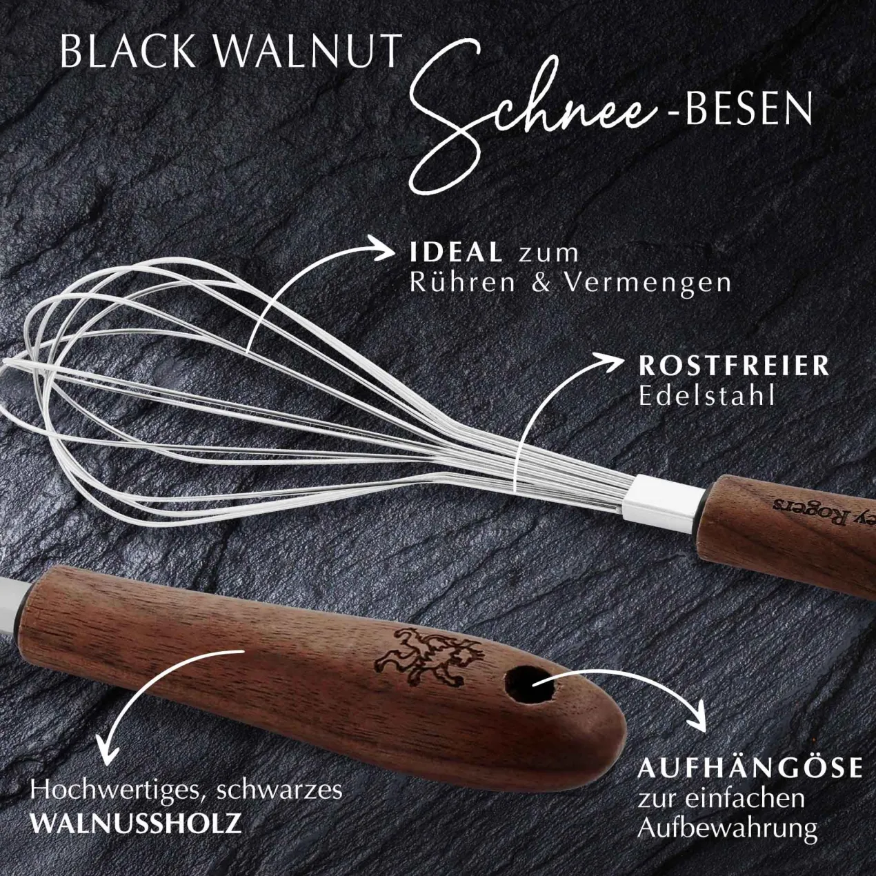 Schneebesen Black Walnut, 31cm, Walnussholz