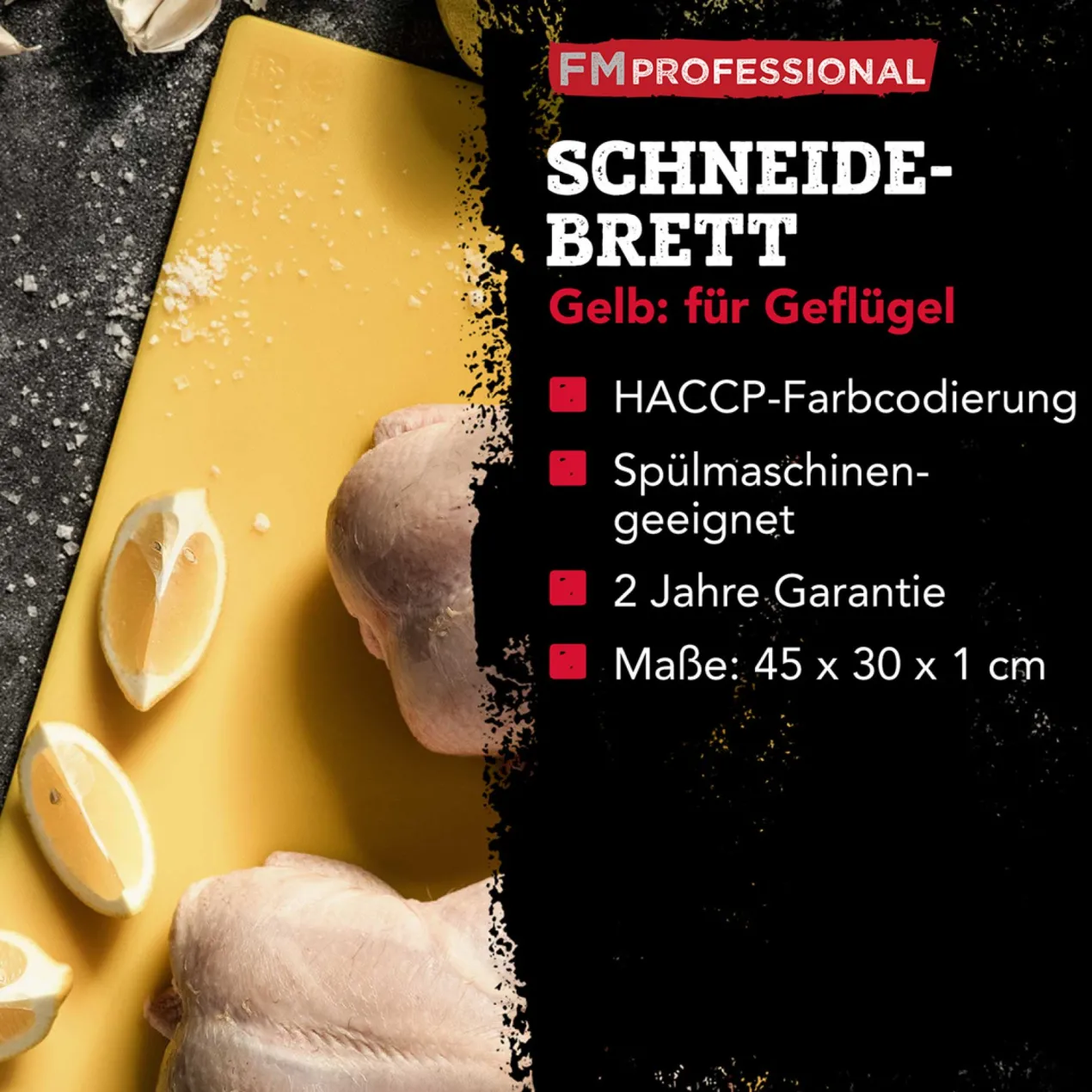 Schneidebrett HACCP für Geflügel, 45x30cm, gelb