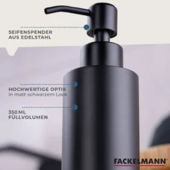 Seifenspender, 350ml, schwarz matt, Edelstahl