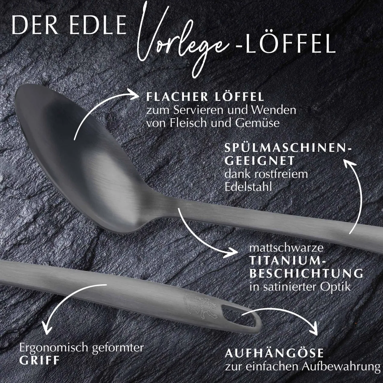 Servierlöffel Satin, schwarz, Edelstahl