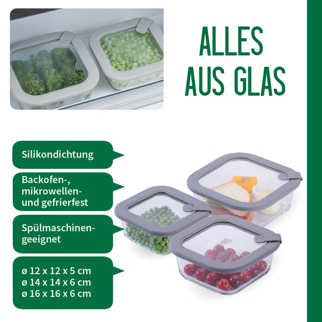 Set Vorratsgläser "Alles aus Glas", viereckig, 3-tlg.