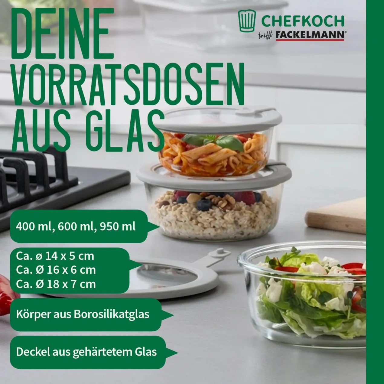 Set Vorratsgläser "Alles aus Glas", rund, 3-tlg.