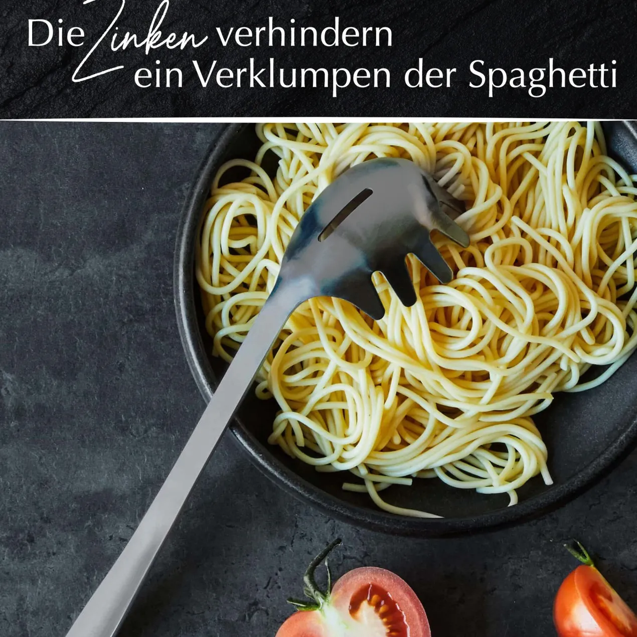 Spaghettilöffel Satin, schwarz, Edelstahl