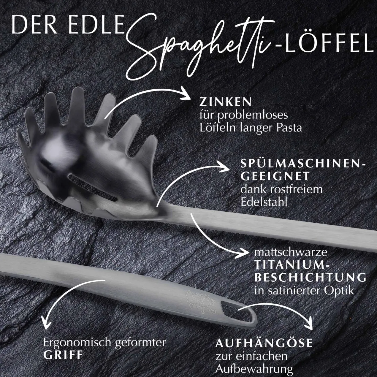 Spaghettilöffel Satin, schwarz, Edelstahl