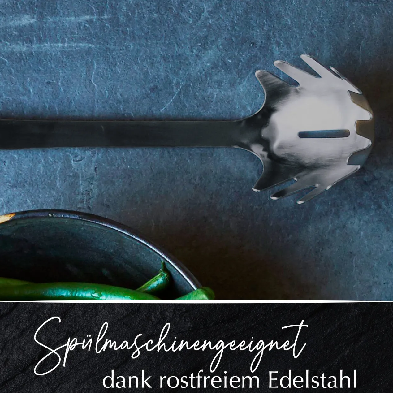 Spaghettilöffel Satin, schwarz, Edelstahl