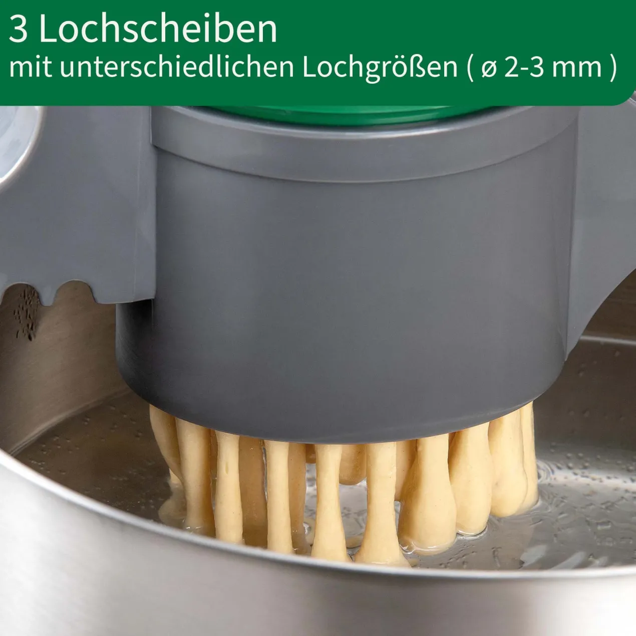Spätzlepresse mit 3 Lochscheiben, 4-teilig