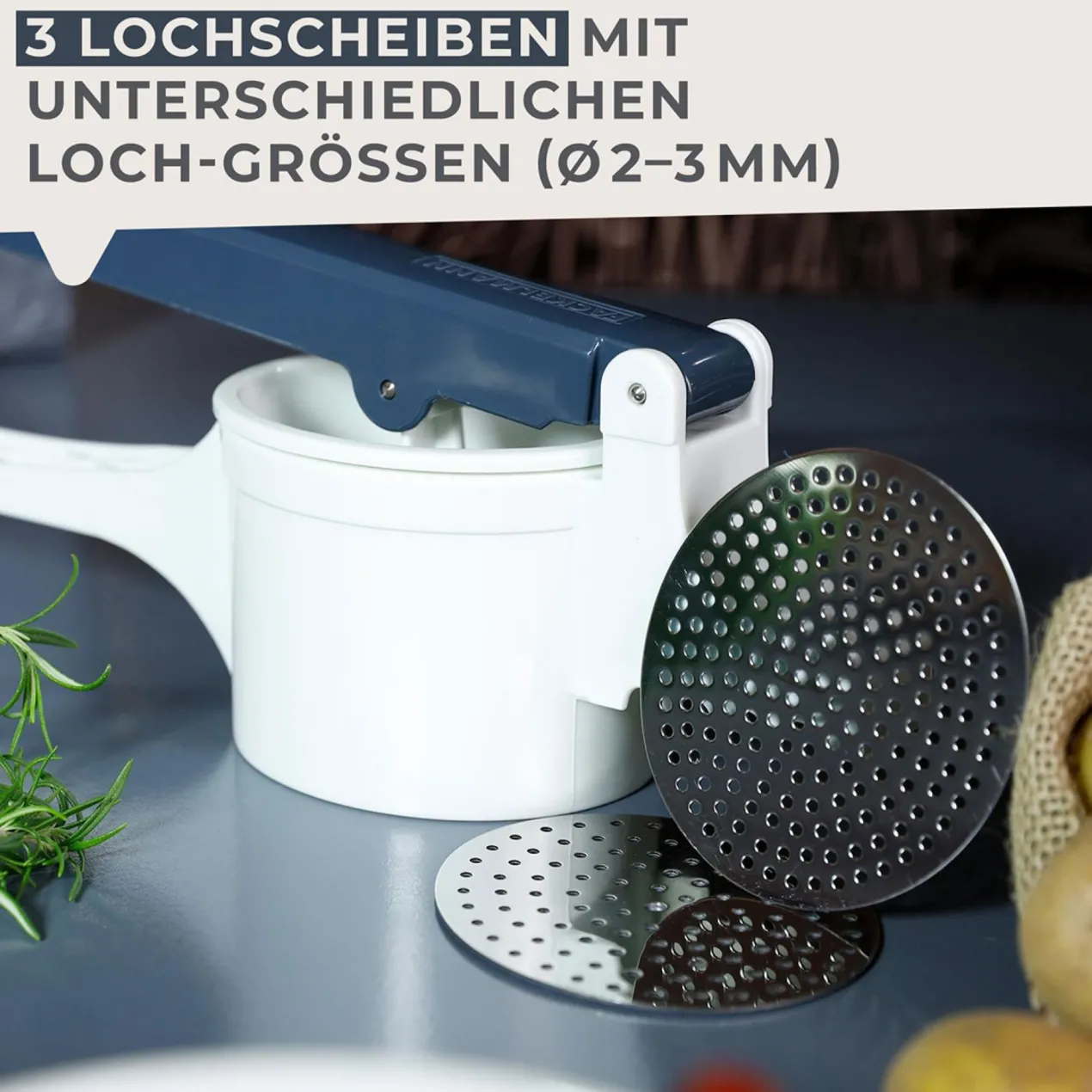Spätzlepresse mit 3 Lochscheiben #easyprepare, 4-teilig