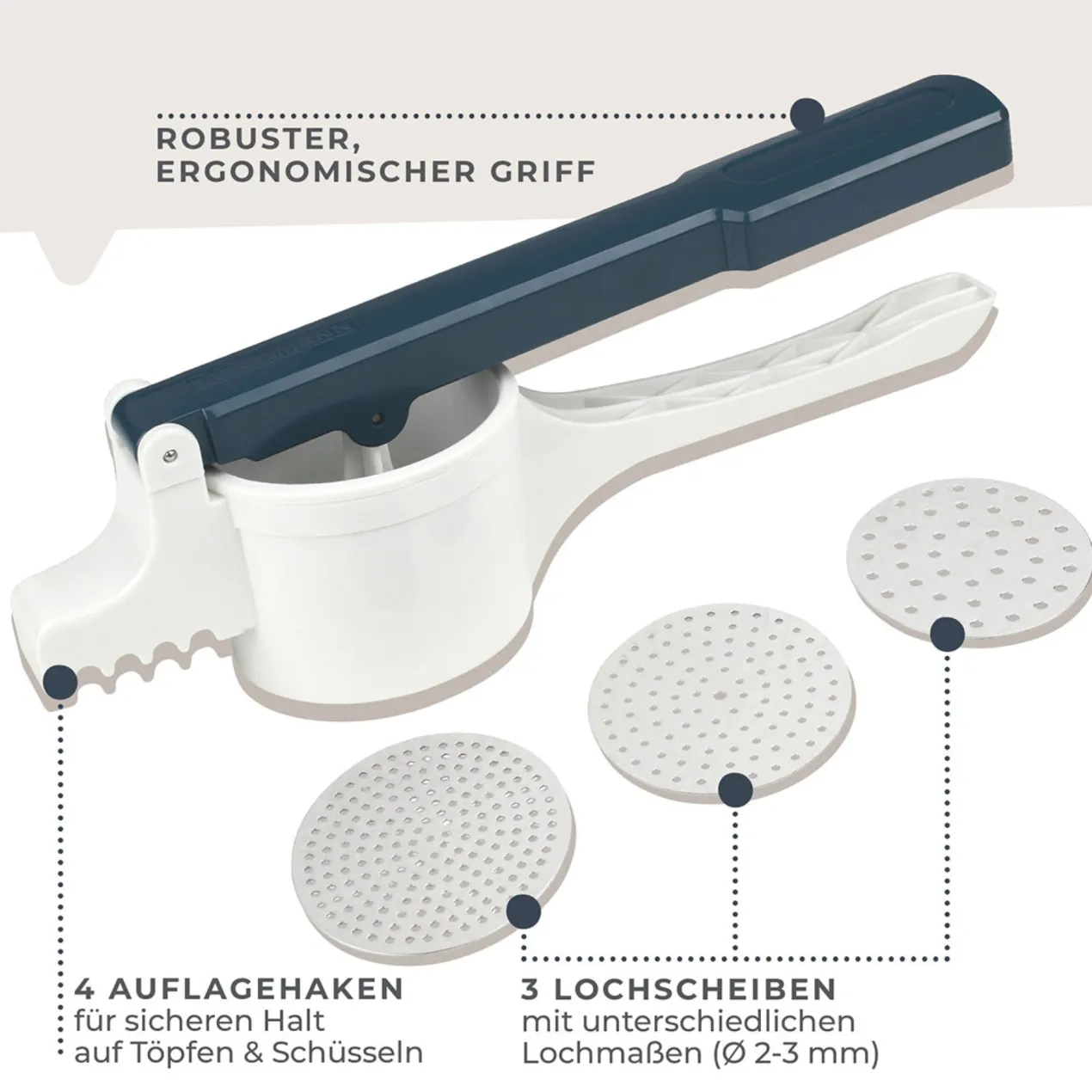 Spätzlepresse mit 3 Lochscheiben #easyprepare, 4-teilig