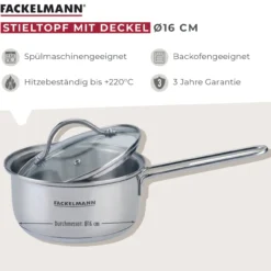 Stielkasserolle mit Deckel Lara, Ø16cm, Edelstahl