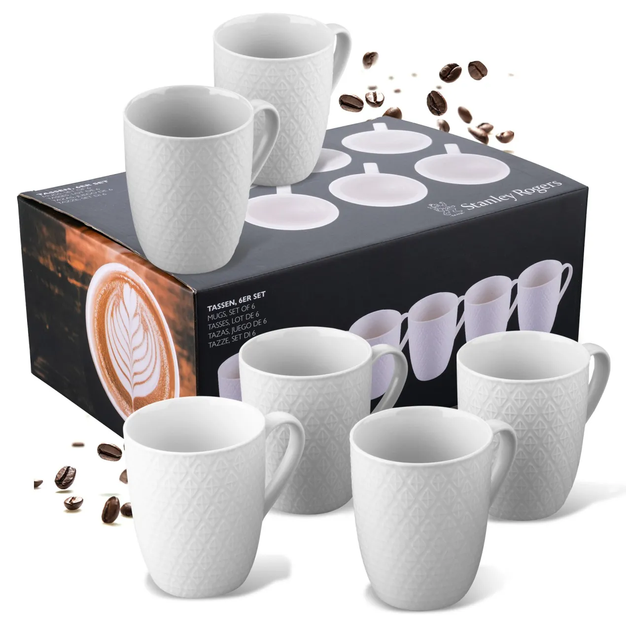 Tassen weiß, 340ml, 6er Set