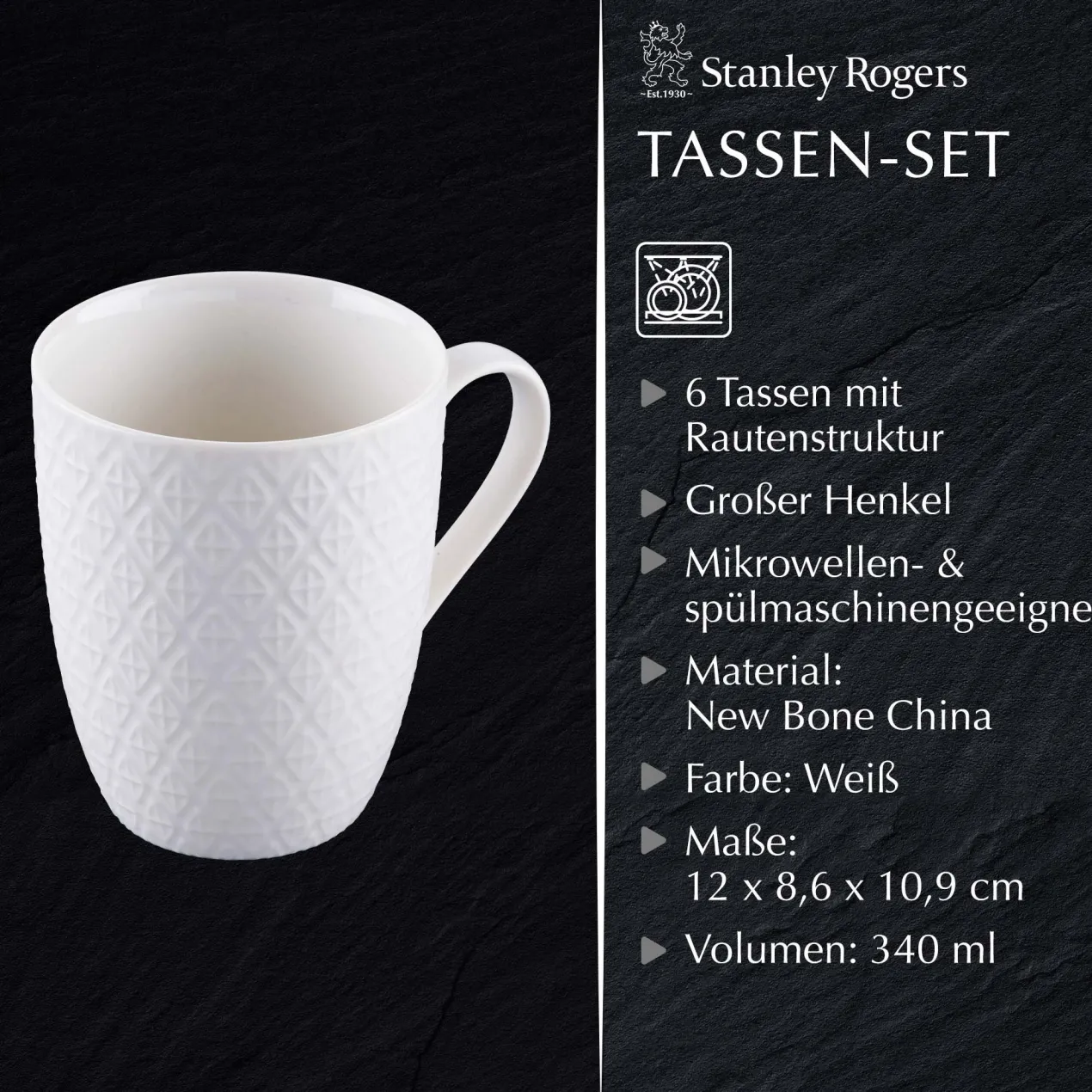 Tassen weiß, 340ml, 6er Set