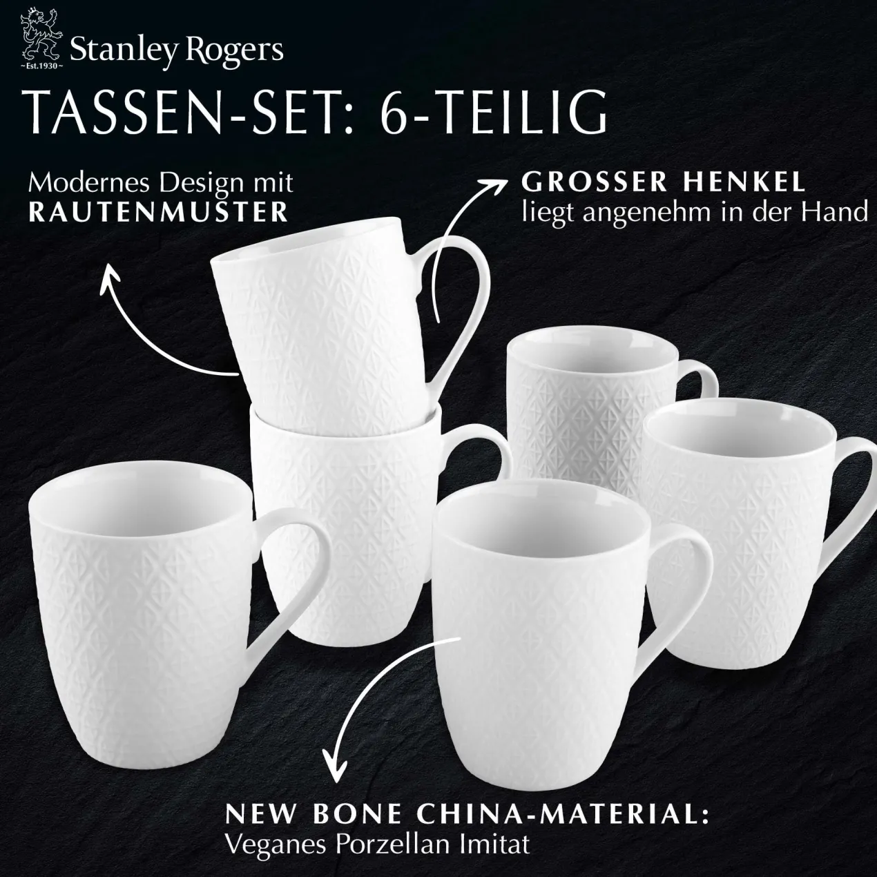 Tassen weiß, 340ml, 6er Set