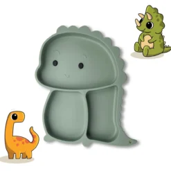Teller mit Saugnapf Mini Cooking, Dino, unterteilt, Silikon