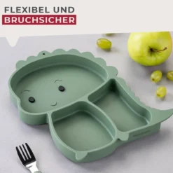 Teller mit Saugnapf Mini Cooking, Dino, unterteilt, Silikon