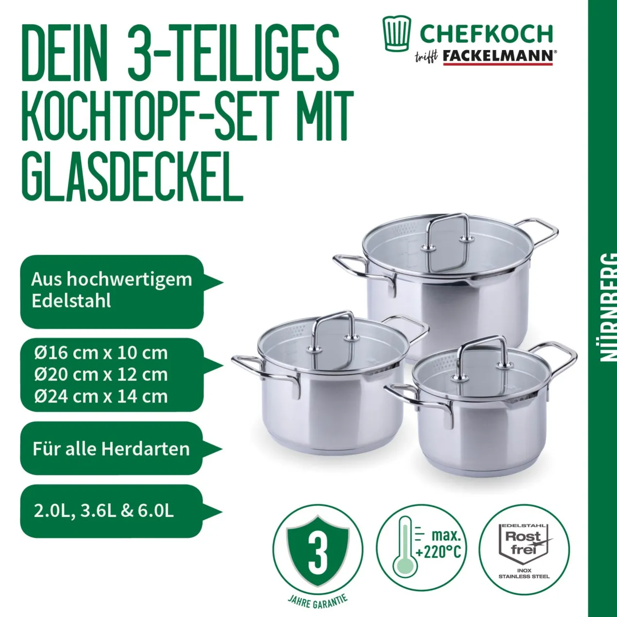 Topfset "Nürnberg", Ø16/20/24cm, 6tlg.