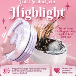 Trinkbecher mit Strohhalm-Deckel Herz, Weiß, 1L