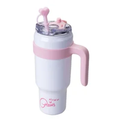 Trinkbecher mit Strohhalm-Deckel Herz, Weiß, 1L