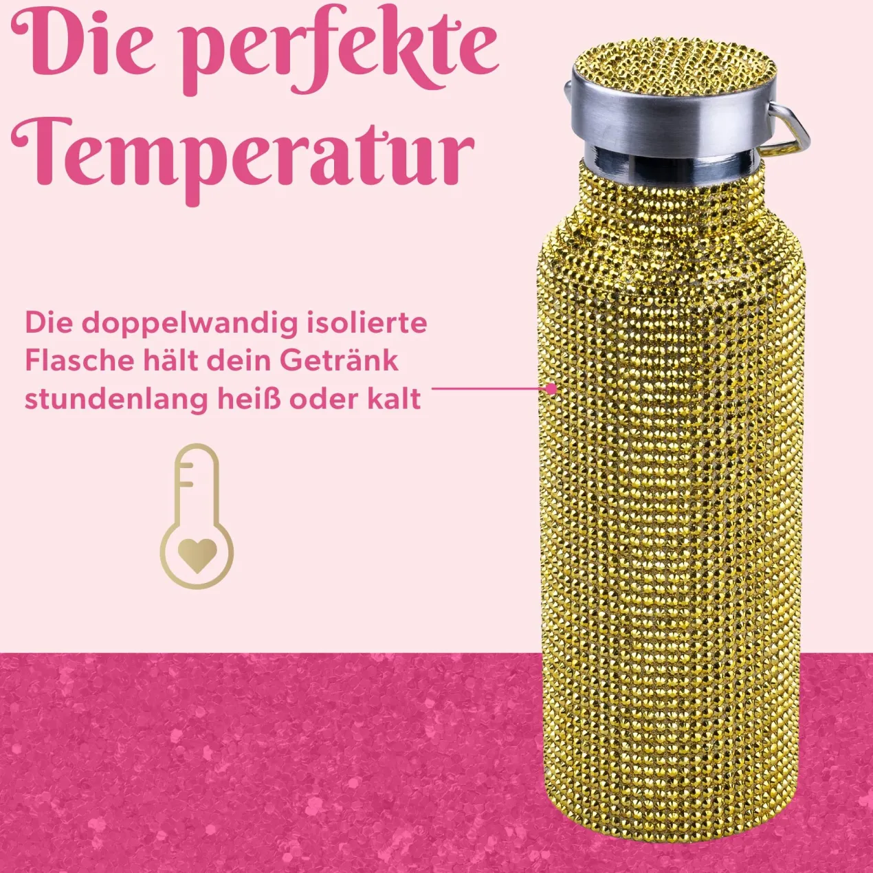 Trinkflasche Gold, Strass, 500ml