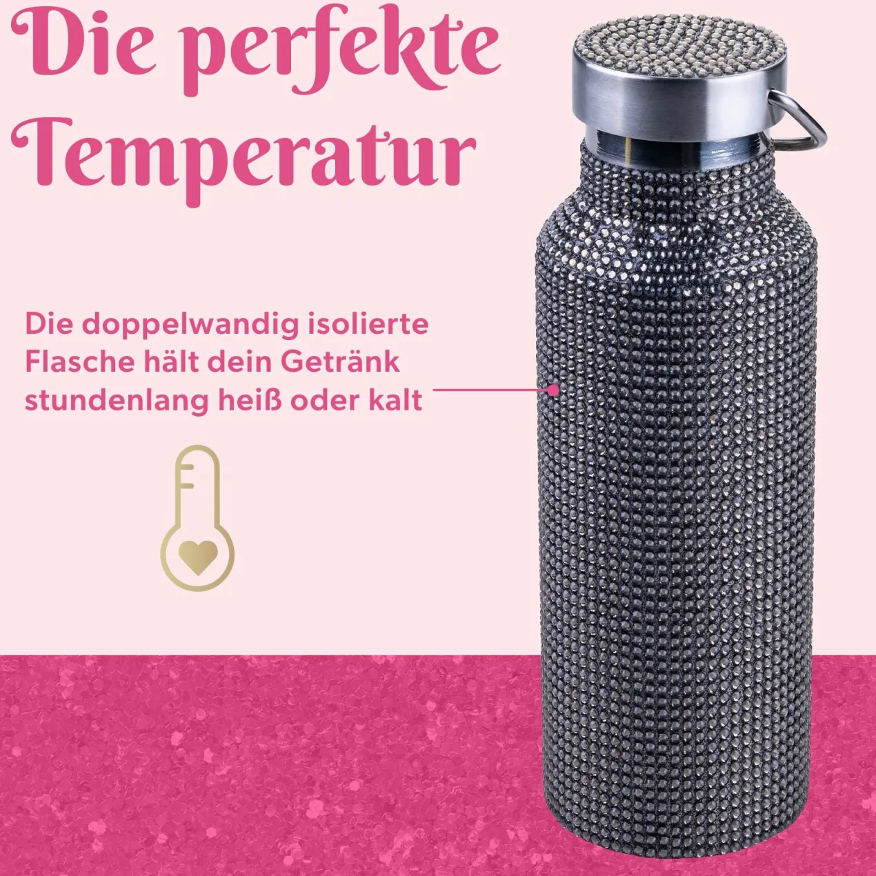 Trinkflasche Schwarz, Strass, 500ml