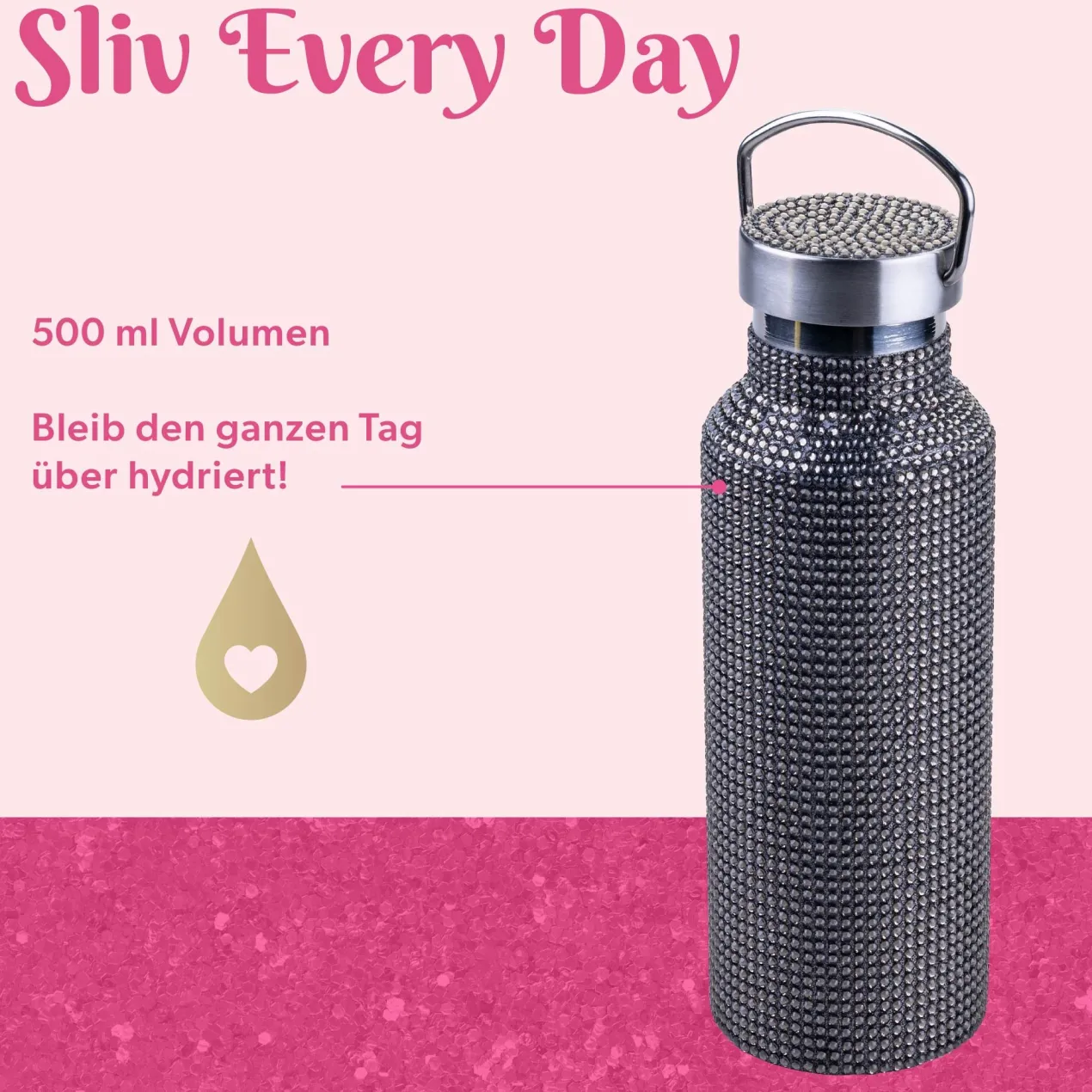 Trinkflasche Schwarz, Strass, 500ml