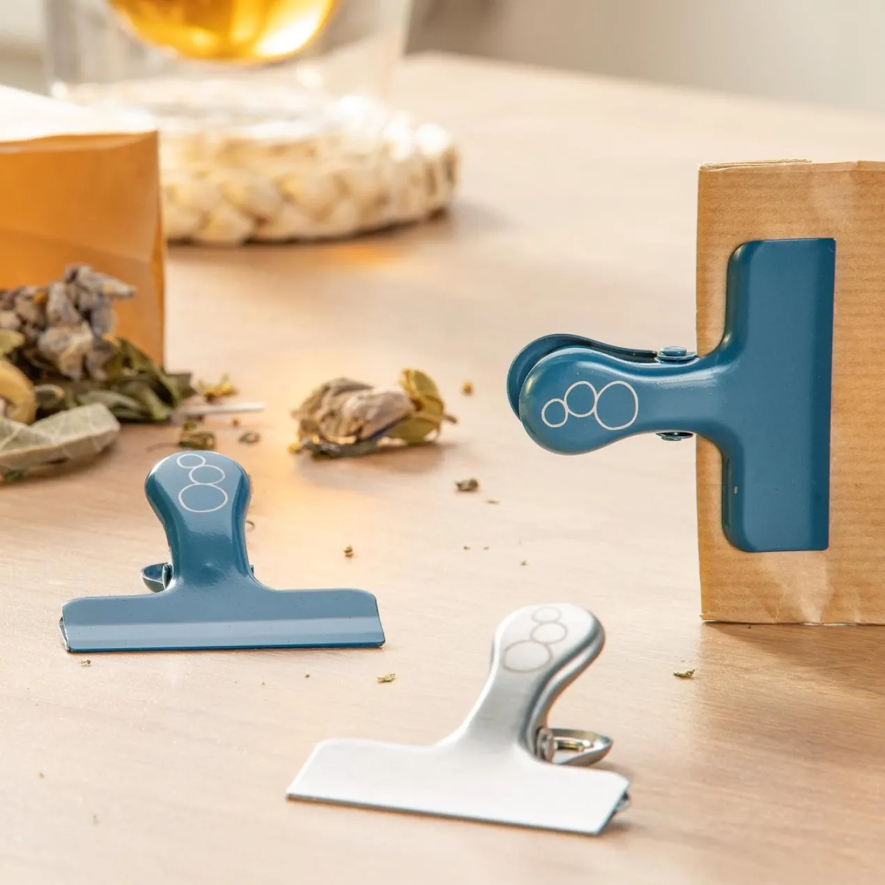 Tütenclips Balance, silber/blau, 4 Stück